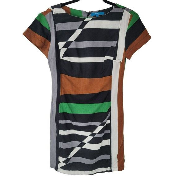 Derek Lam Linen Dress Colorblock Striped Sheath Designer Colorful Unique Twee - Picture 1 of 7